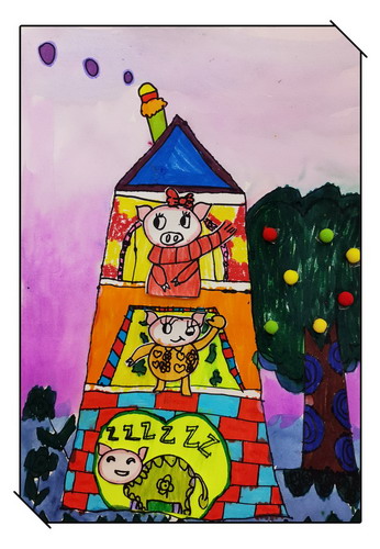 三只小猪的家手绘图片