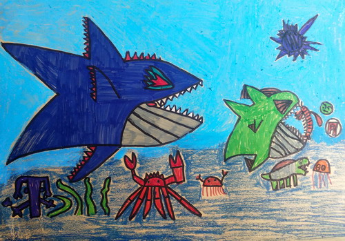大鱼吃小鱼儿童绘画一等奖