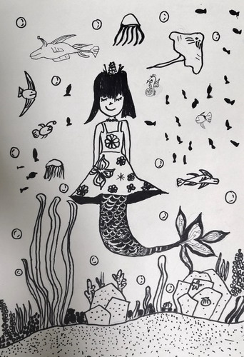 线描人鱼手绘画简单好看