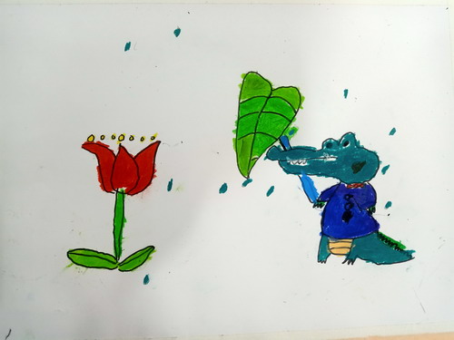 可爱小鳄鱼手绘插画