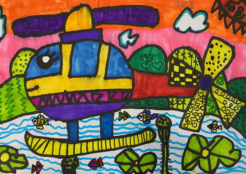 蓝天上的直升机画简单好看