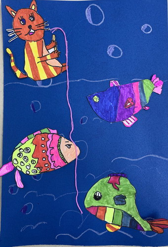 小猫钓鱼儿童画