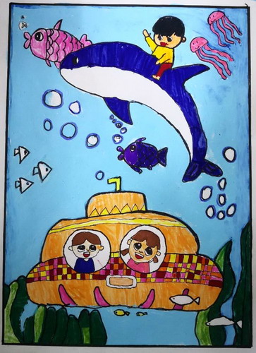 海底鲸鱼儿童绘画