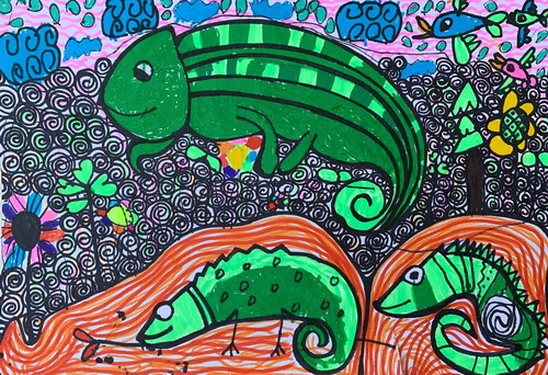 变色龙儿童插画