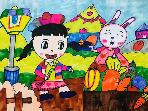 帮妈妈去买菜二年级绘画