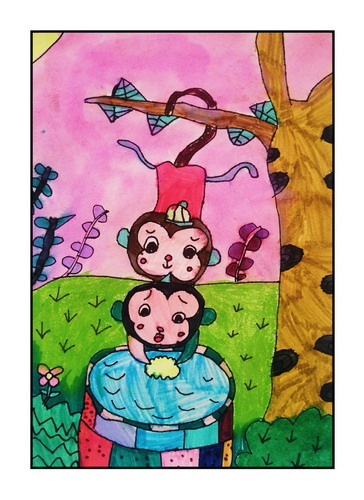 猴子捞月创意画一等奖