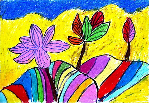 多彩荷花绘画图片