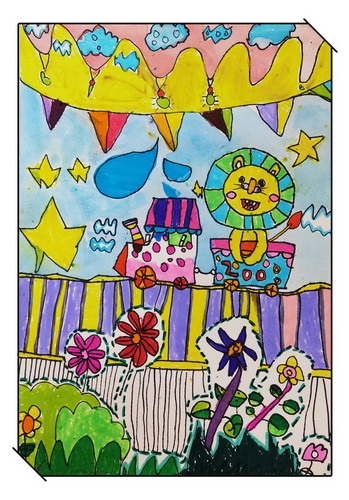 动物园的火车站创意画