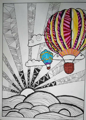 彩色热气球儿童画创意