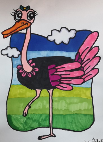 鸵鸟妹妹创意画