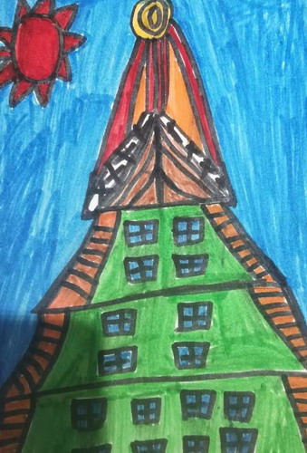 塔楼儿童画