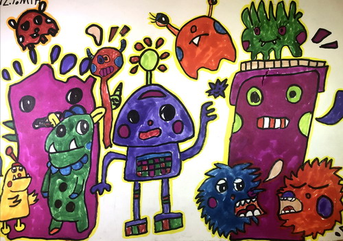 小怪物们创意画