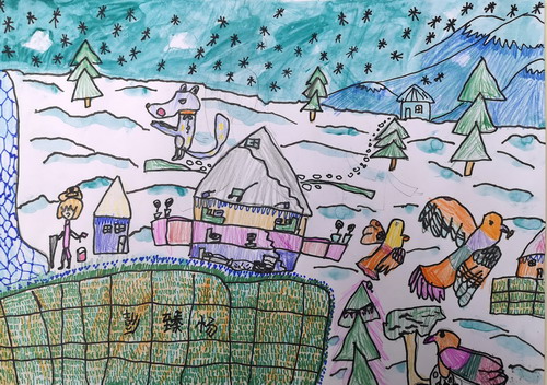 雪原五年级绘画