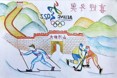 喜迎冬奥手绘画图片
