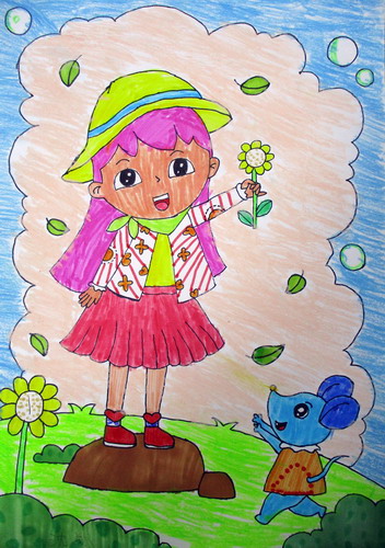 踏青儿童画