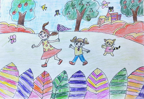 春天抓蝴蝶手绘图片