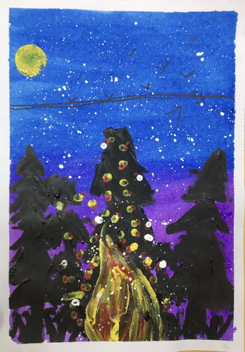 篝火晚会手绘画