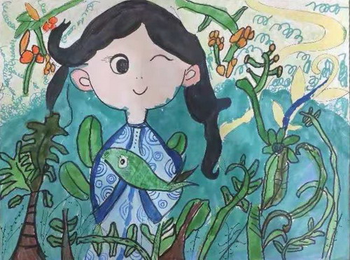 森林女孩绘画图片