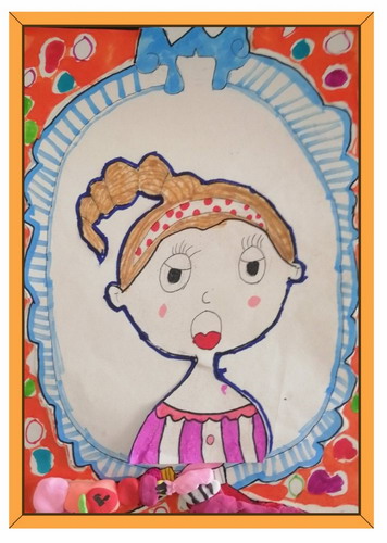 照镜子绘画一等奖