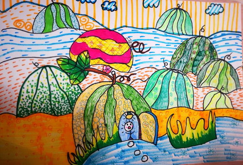夏日西瓜儿童画一等奖