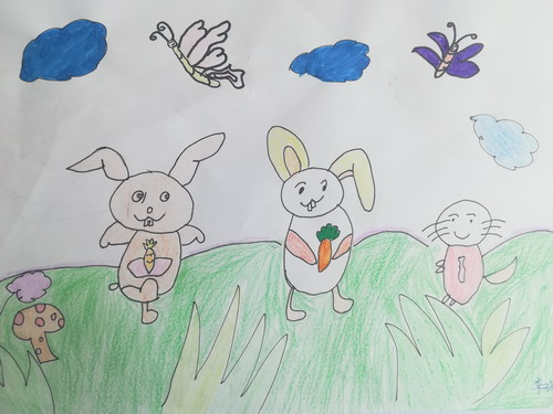 可爱的小兔小学生绘画