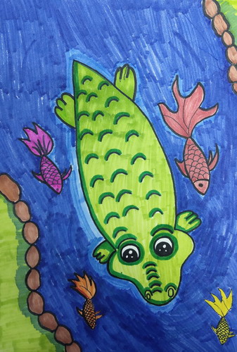 河流中的鳄鱼绘画作品