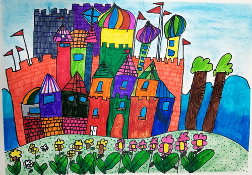 彩色城堡画画简单