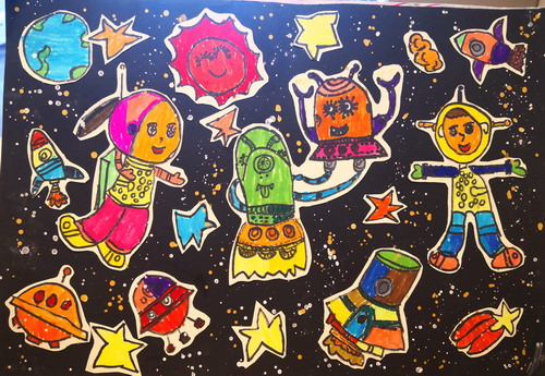 寻宝外太空手绘画简单好看