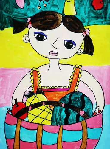 水果女孩儿童画图片