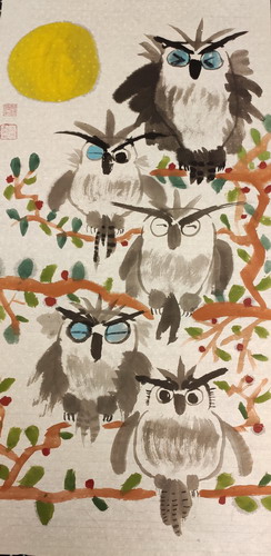 猫头鹰画画作品