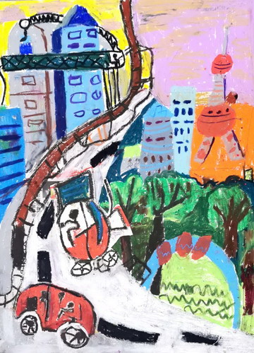 现代都市手绘画简单好看