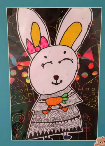 可爱的小白兔小学生绘画
