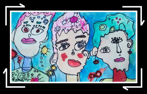 快乐一家一年级绘画