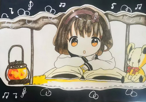 夜灯下的小姑娘绘画一等奖