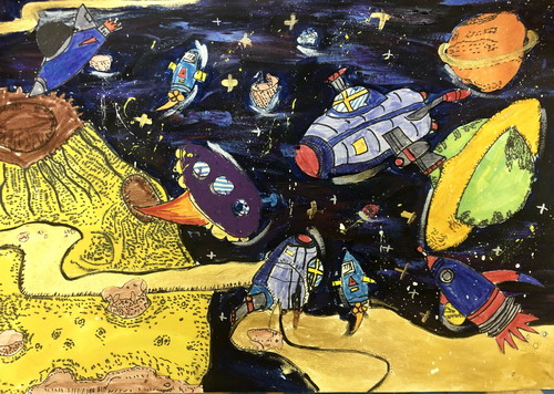 太空之行四年级绘画