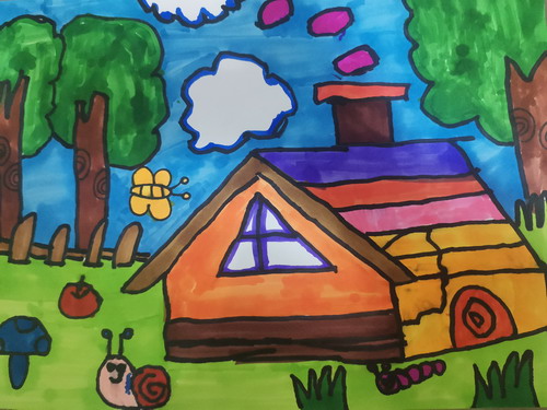 森林里的房子画画图片