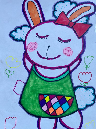 悠闲长耳兔创意画