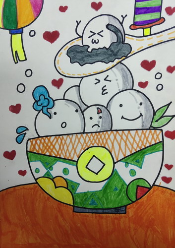 糯糯的汤圆儿童绘画简单