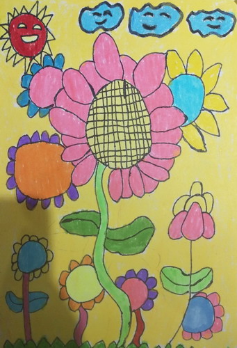 五颜六色的花儿童画创意