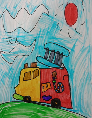 灭火车手绘图片