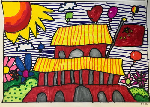 举国欢庆小学生绘画