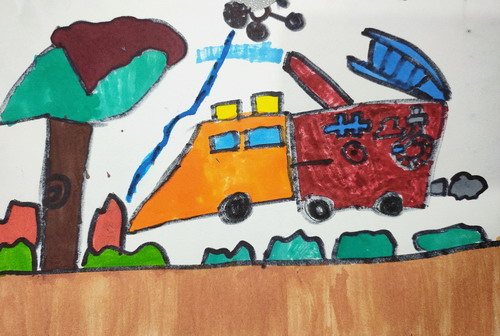 消防车绘画作品