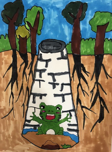 井底之蛙手绘图片