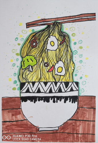 美味的面条儿童绘画