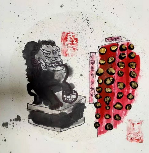 石狮子绘画一等奖