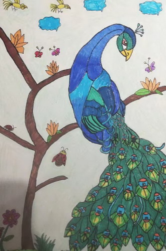 美丽的孔雀儿童绘画一等奖