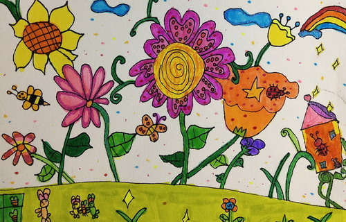 美丽的花园手绘画简单好看