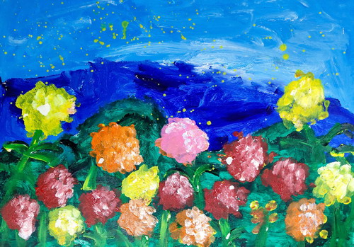 绣球花儿童插画