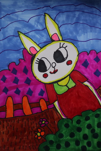 爱穿红裙的小兔三年级儿童画