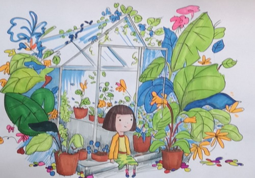 玻璃房画画简单